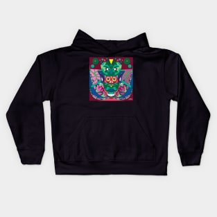 jade mask in red queen pattern ecopop in mexican maya adventure Kids Hoodie